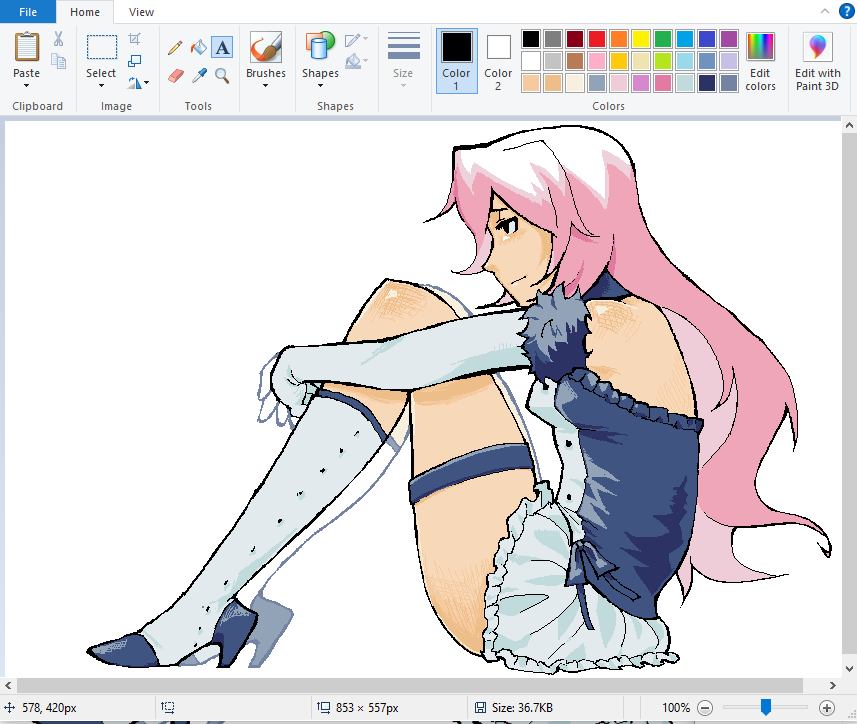Girl with long white hair looking left drawing